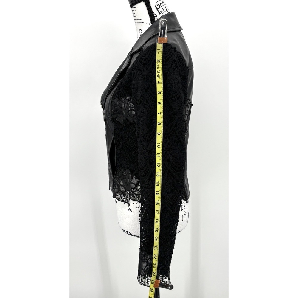 GUESS Los Angeles Moto Jacket Size Small Black Faux Leather Lace Floral Zip - Picture 3 of 8